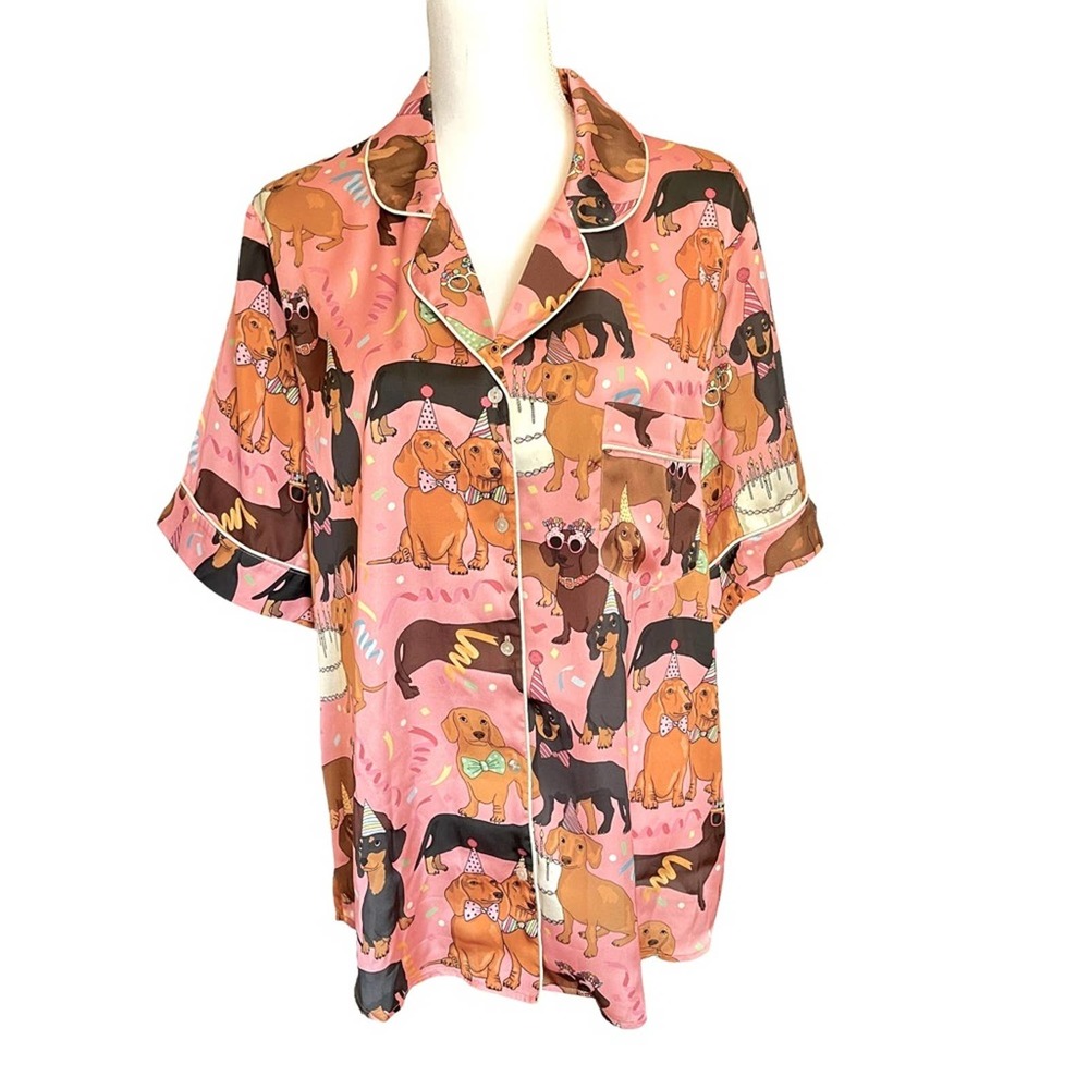 Women's Pink Dachshund Print Short Pajama Top